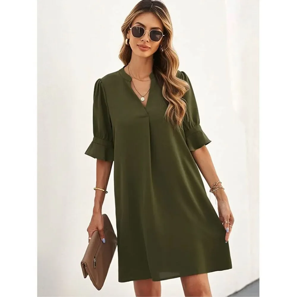 (Sold) NWOT Amazon Notched Neck Flounce Sleeve Tunic Dress Size XL - Picture 2 of 9